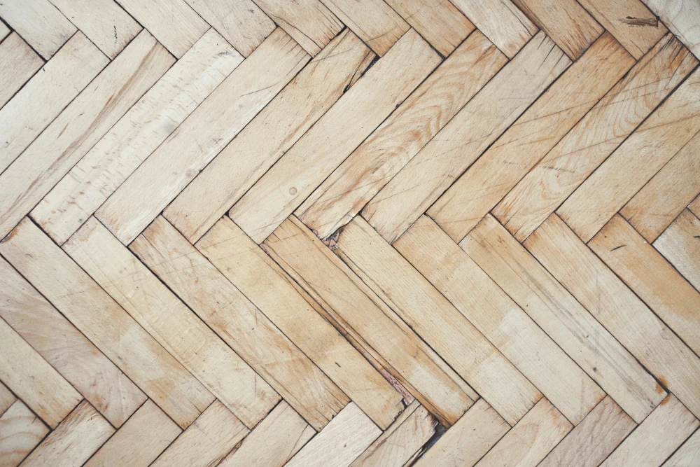 Hardwood flooring installed in the herringbone style
