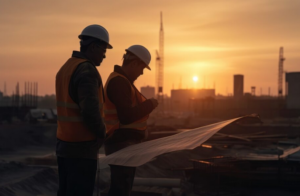 Two workers on a construction site, representing the importance of choosing top construction companies' services.