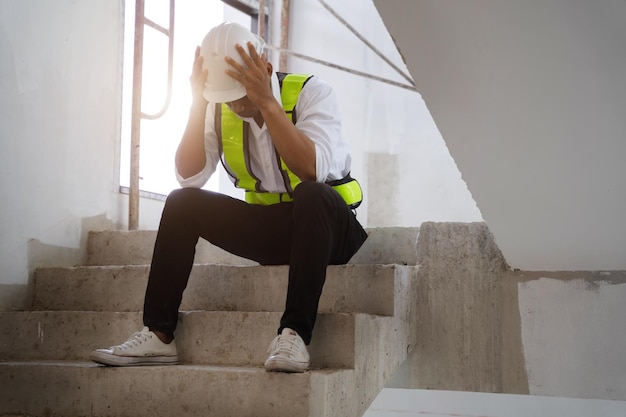 A man working on a construction site is stressed because he doesn't know how to avoid delays in commercial construction.