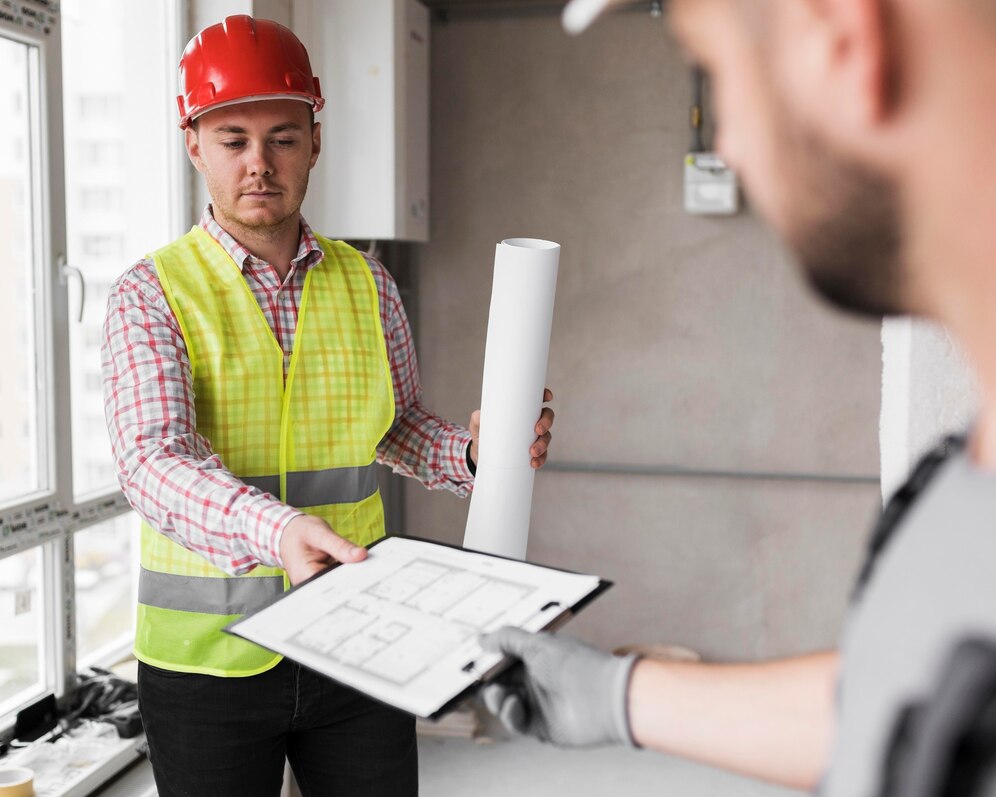 Close-up of men working together, representing specialized commercial contractors.