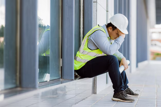 A man on a construction site with his hands on his head, representing the importance of avoiding challenges in commercial construction.